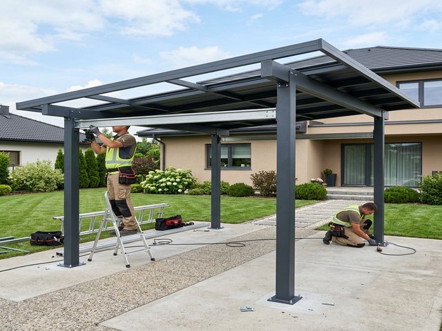 Montage eines Aluminium-Carports durch Fachhandwerker